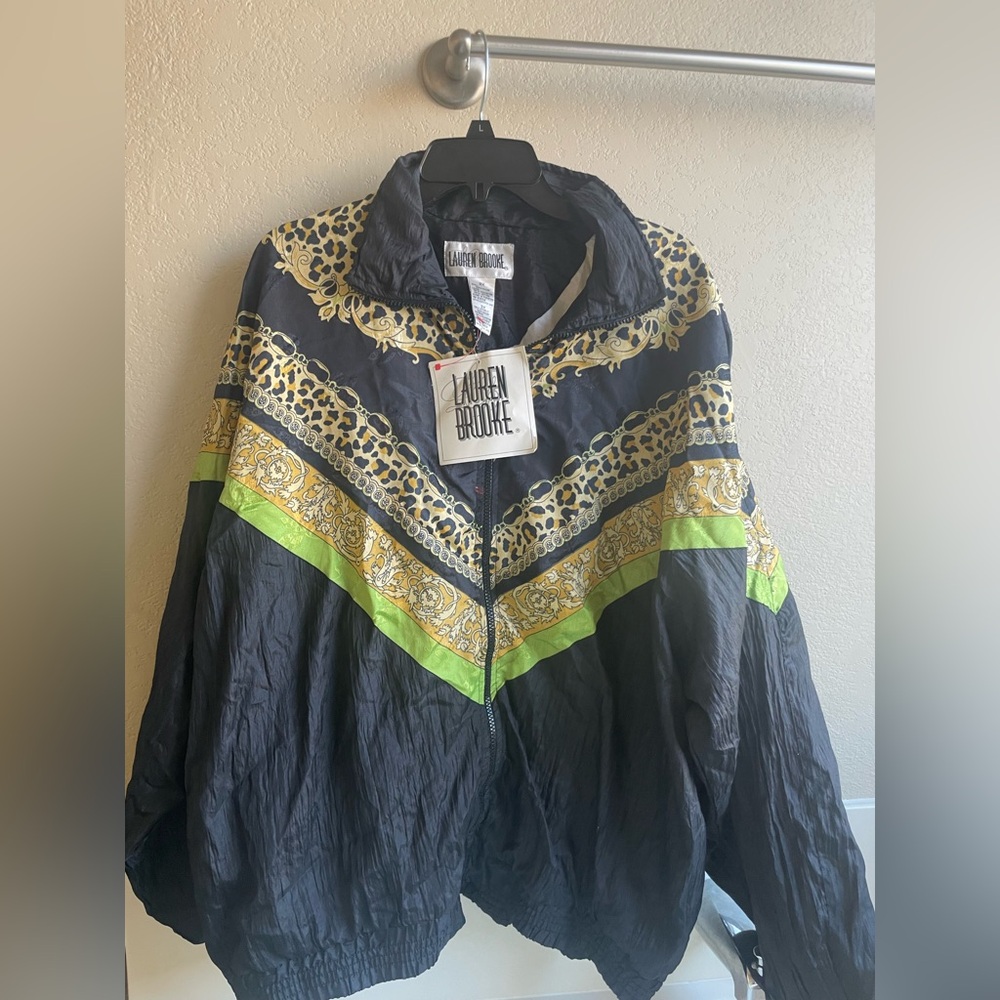 Lauren Brooke Black and Green Bomber Jacket windbreaker